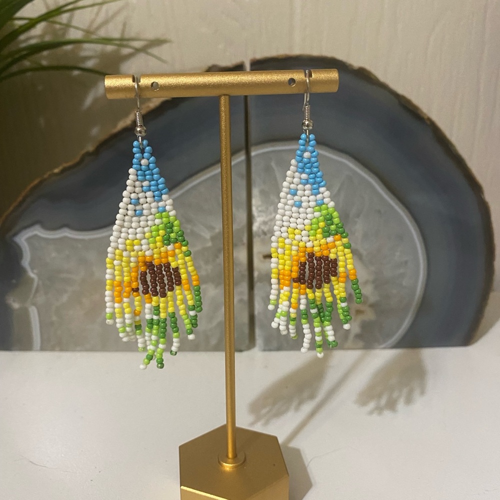 Beaded Sunflower Earrings